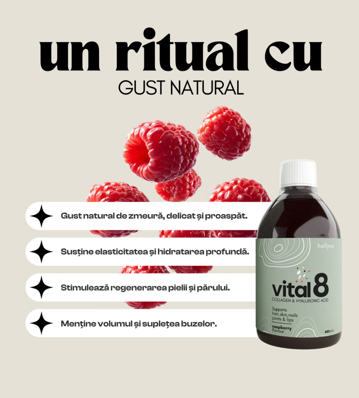 Vital 8 - Peptide din colagen hidrolizat cu acid hialuronic si vitamine, 480ml